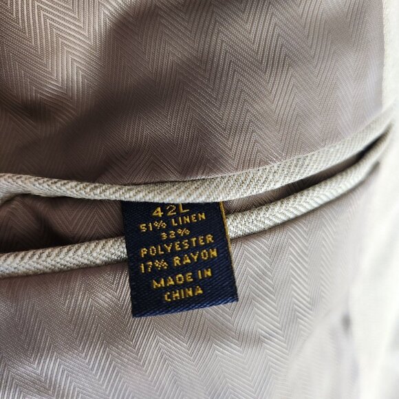 Club Room Men's 42L Linen Blend Sport Coat Blazer Two Button Casual Beige - Picture 7 of 15